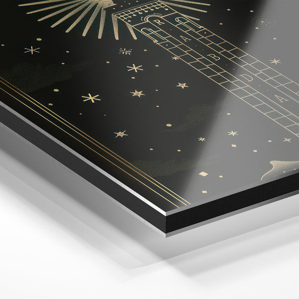 Phare étoilé noir et or, art déco mystique — Aluminium Dibond relief 3D