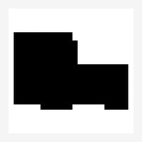 Composition abstraite de formes géométriques rectangulaires noires disposées asymétriquement sur fond blanc.