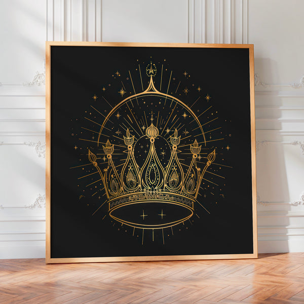 Couronne dorée et halo – Art déco noir et or — Poster HP mat