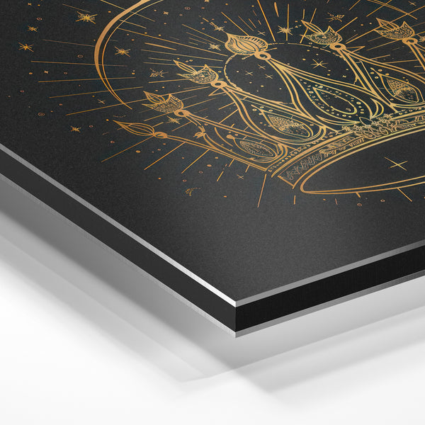 Couronne dorée et halo – Art déco noir et or — Aluminium Dibond