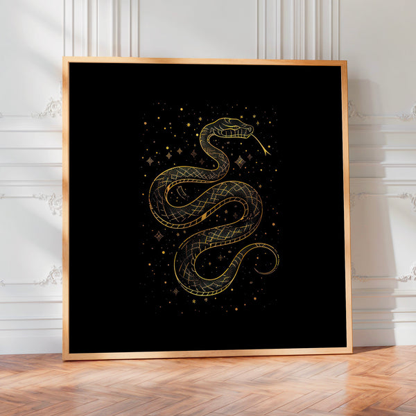 Serpent doré et étoilé mystique, line art — Poster HP mat