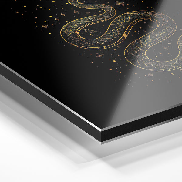 Serpent doré et étoilé mystique, line art — Aluminium Dibond relief 3D