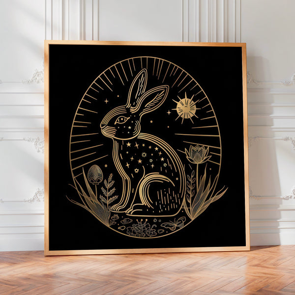Lapin cosmic noir et or, affiche line art — Poster HP mat
