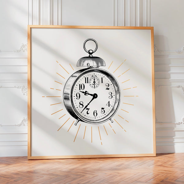 Réveil classique ligne art et rayons dorés — Poster HP mat