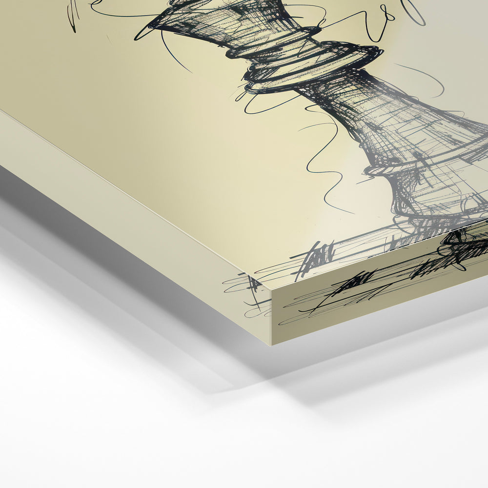 Gros plan de la matière : le tirage sous verre acrylique, tranche transparente visible.