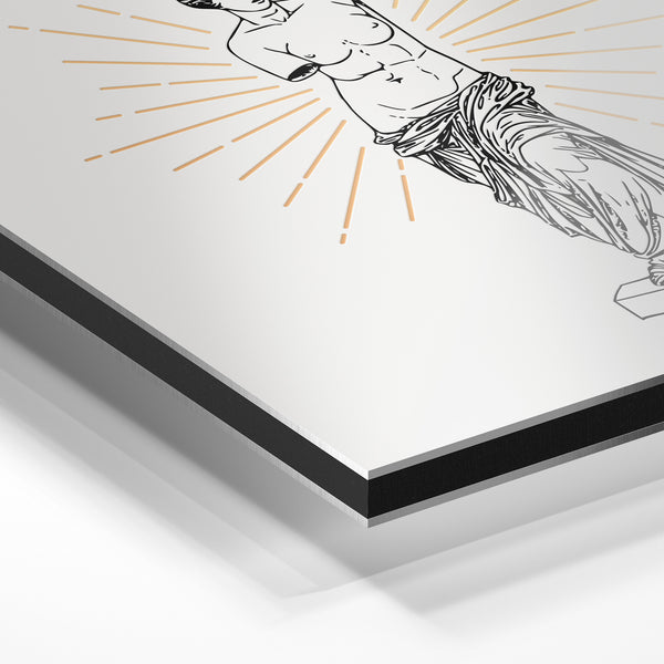 Vénus antique, dessin au trait et rayons dorés — Aluminium Dibond relief 3D