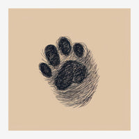 Dessin au trait noir d'une empreinte de patte sur fond beige clair, style minimaliste.
