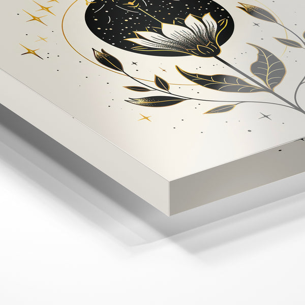 Lotus mystique or et noir, line art botanique — Verre acrylique