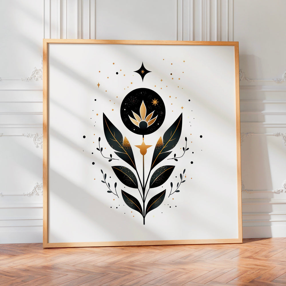 Le tableau accroché en situation dans un intérieur meublé.