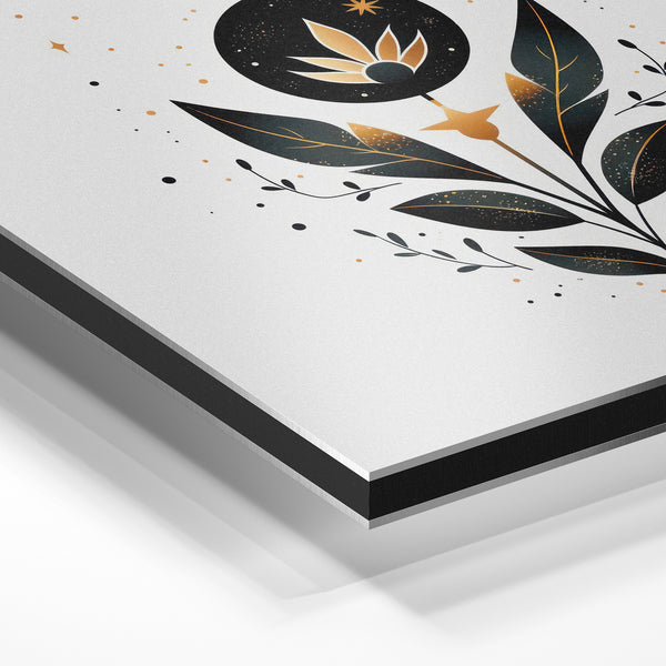 Fleur botanique noir et or, style minimaliste — Aluminium Dibond