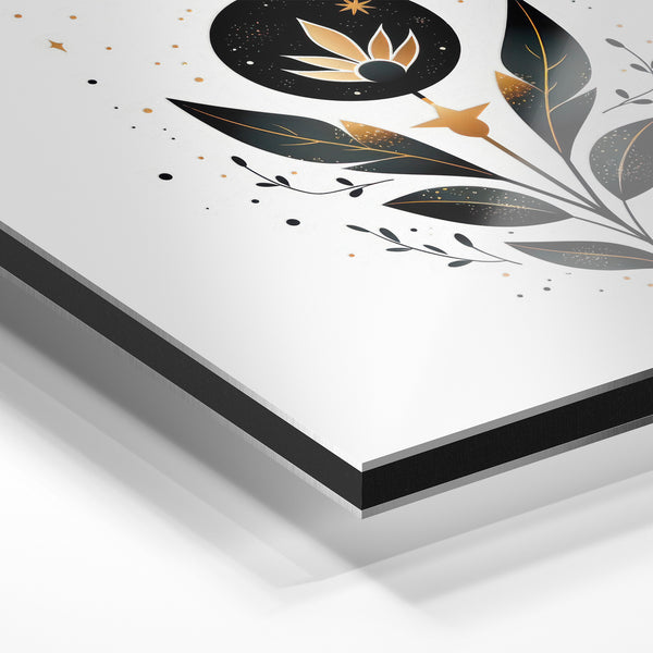 Fleur botanique noir et or, style minimaliste — Aluminium Dibond relief 3D