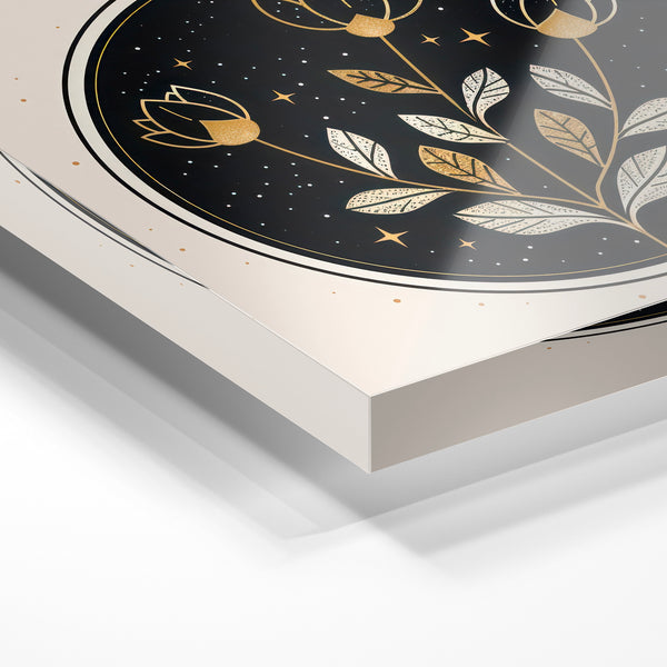 Fleur de lotus céleste en ligne or et noir — Verre acrylique