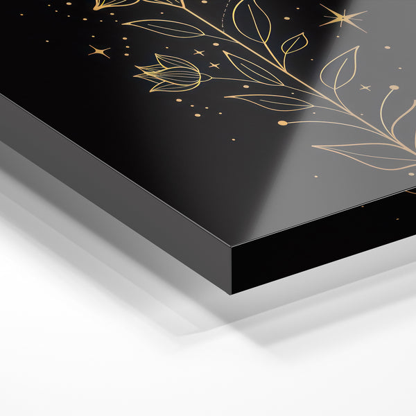 Fleur mystique or et noir - Line art botanique — Verre acrylique