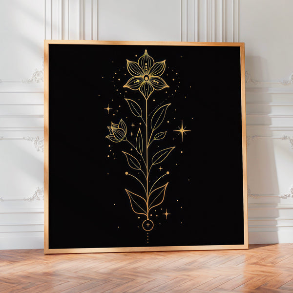 Fleur mystique or et noir - Line art botanique — Poster HP mat