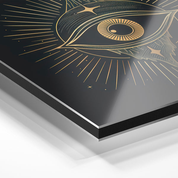 Œil mystique doré et noir, line art ésotérique — Aluminium Dibond relief 3D