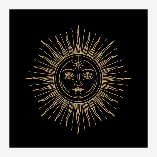 Soleil et lune line art noir et or mystique — Toile sur châssis