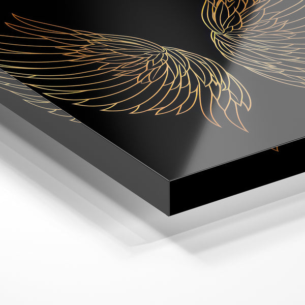 Ailes dorées et noires, line art minimaliste — Verre acrylique