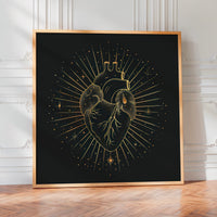 Le tableau accroché en situation dans un intérieur meublé.