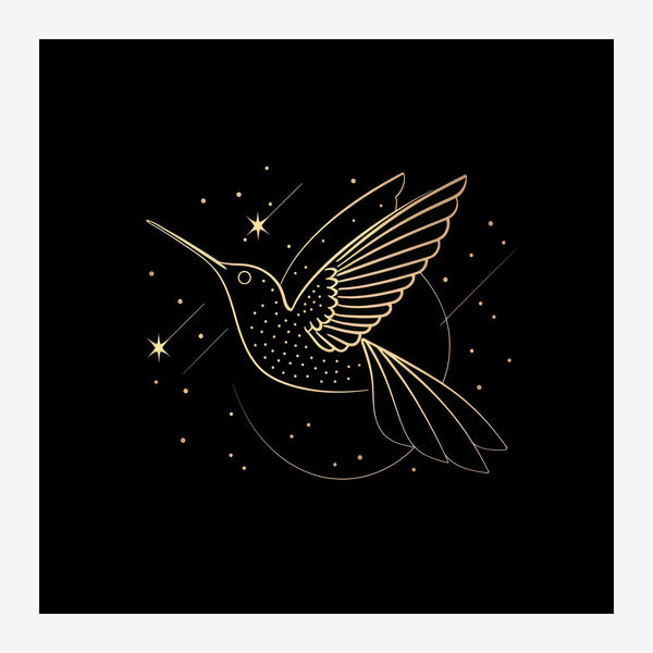 Colibri doré line art, noir et or minimaliste — Toile sur châssis