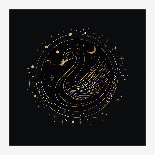 Cygne cosmique noir et or ligne minimaliste — Toile sur châssis
