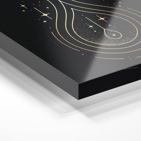 Goutte de lumière étoilée - Line art noir et or — Verre acrylique