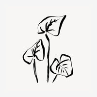 Trois feuilles linéaires tracées en noir sur fond beige clair, style line art épuré.