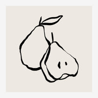 Deux poires stylisées dessinées en trait noir continu sur fond beige, dans un style minimaliste line art.