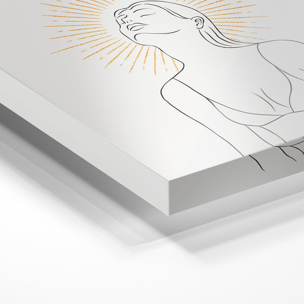 Femme et rayons dorés - line art minimaliste — Verre acrylique