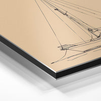 Gros plan de la matière : le tirage contrecollé sur aluminium Dibond mat, tranche visible.