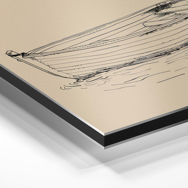 Barque échouée en line art beige et noir — Aluminium Dibond