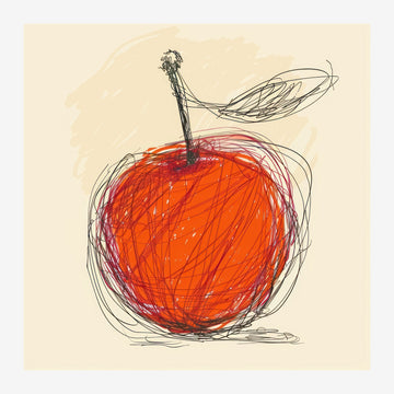 Pomme rouge et beige, dessin line art minimaliste