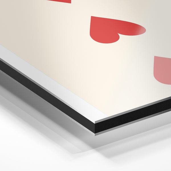 Carte trois de cœur minimaliste rouge et beige — Aluminium Dibond relief 3D