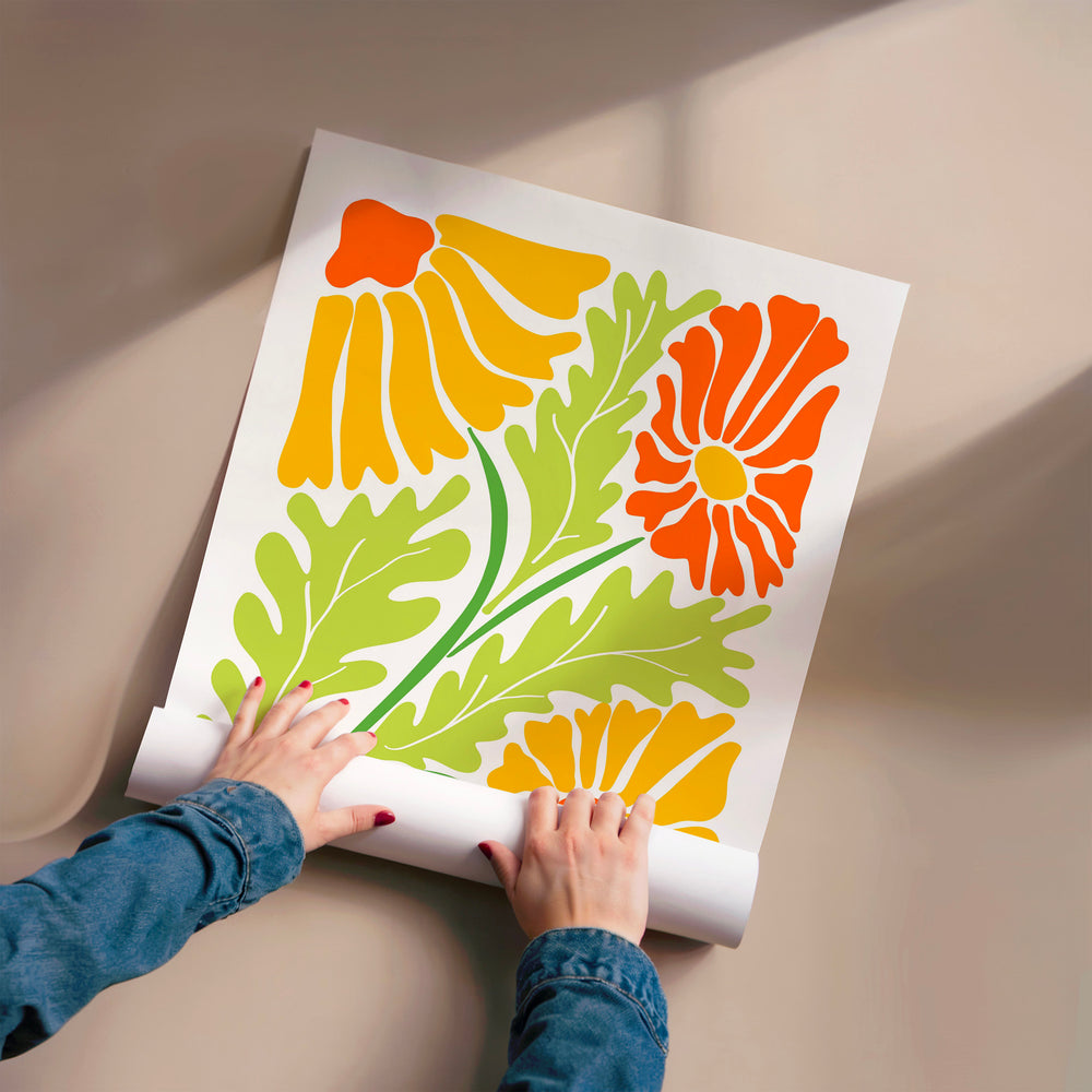 L'impression présentée en poster, sans encadrement, sur un mur neutre.