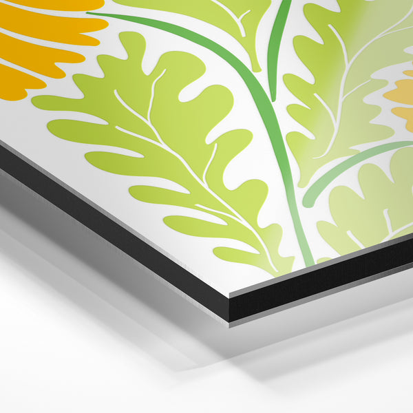 Fleurs géométriques jaune, orange et vert — Aluminium Dibond relief 3D