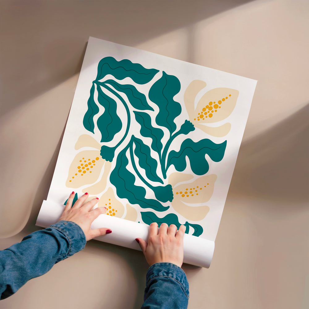 L'impression présentée en poster, sans encadrement, sur un mur neutre.
