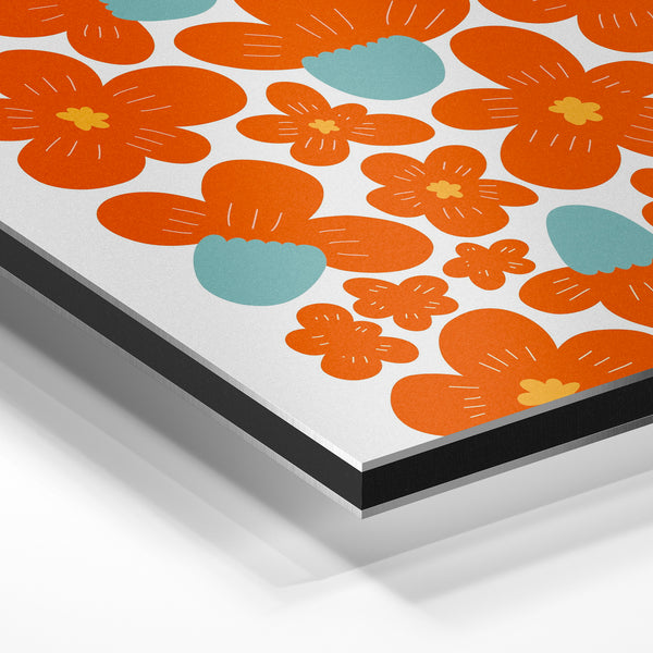 Fleurs orange et bleu gris - Art botanique épuré — Aluminium Dibond