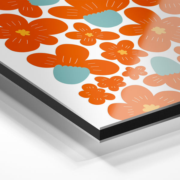 Fleurs orange et bleu gris - Art botanique épuré — Aluminium Dibond relief 3D