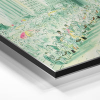 Gros plan de la matière : le tirage contrecollé sur aluminium Dibond mat, tranche visible.