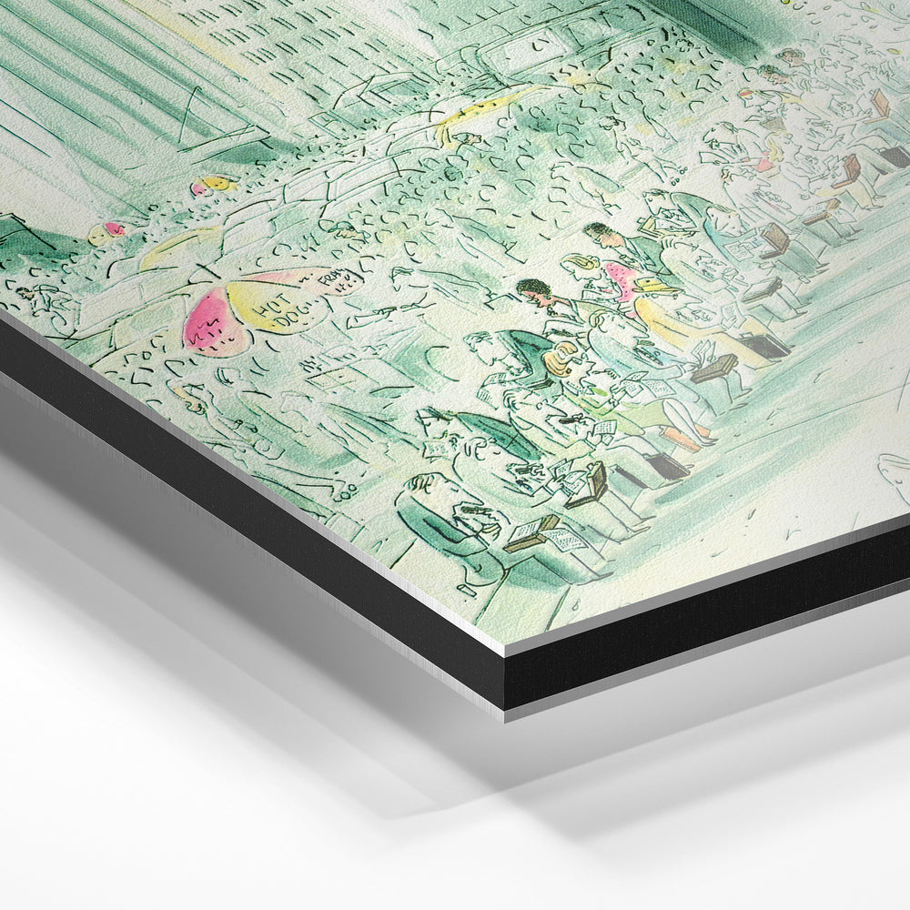 Gros plan du relief : la surépaisseur d'encre en lumière rasante sur aluminium Dibond.