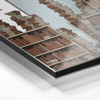 Gros plan du relief : la surépaisseur d'encre en lumière rasante sur aluminium Dibond.