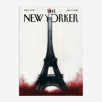 Silhouette noire d'une tour pointue sur fond crème avec un dégradé rouge en base, titre magazine en haut