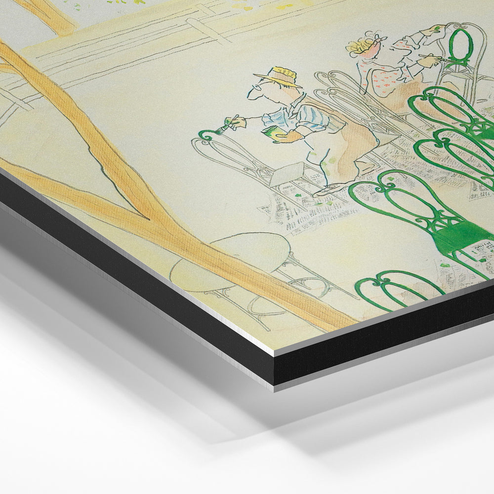 Gros plan de la matière : le tirage contrecollé sur aluminium Dibond mat, tranche visible.