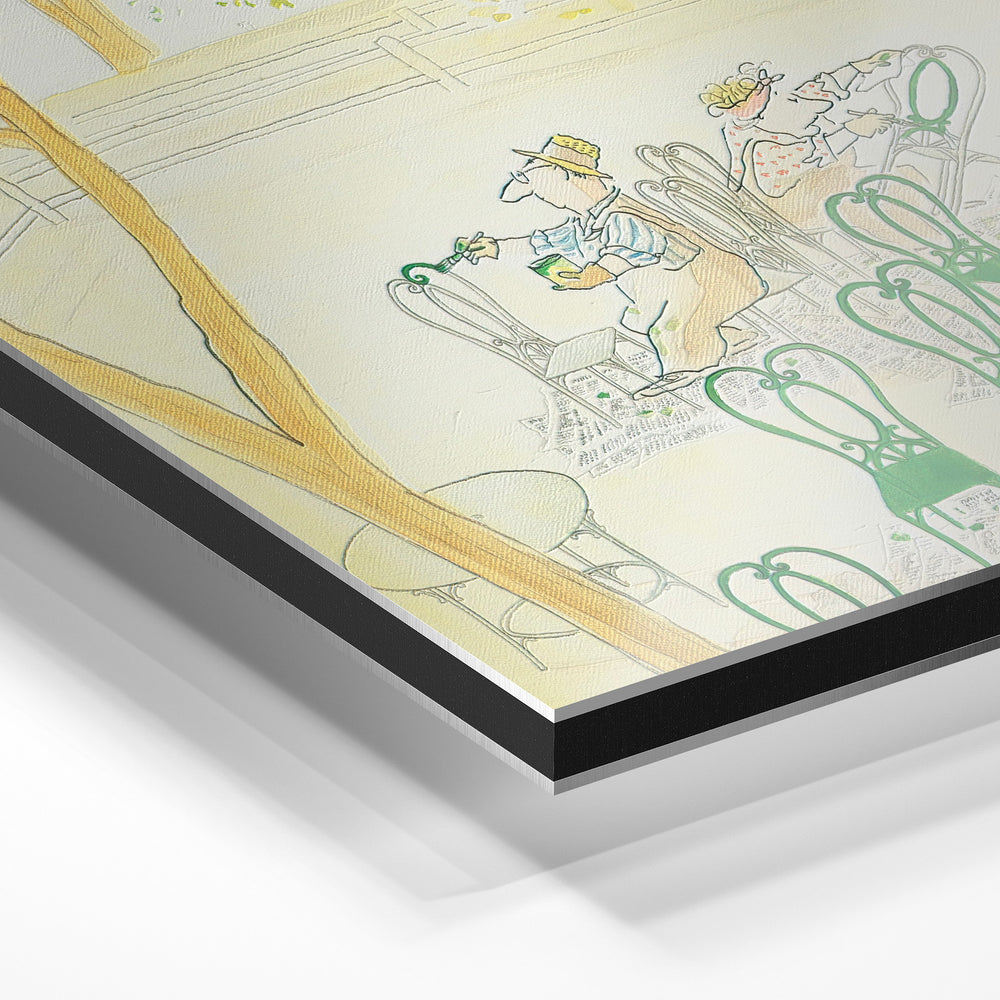 Gros plan du relief : la surépaisseur d'encre en lumière rasante sur aluminium Dibond.