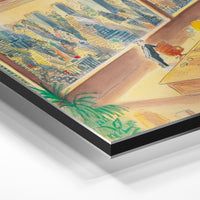 Gros plan de la matière : le tirage contrecollé sur aluminium Dibond mat, tranche visible.