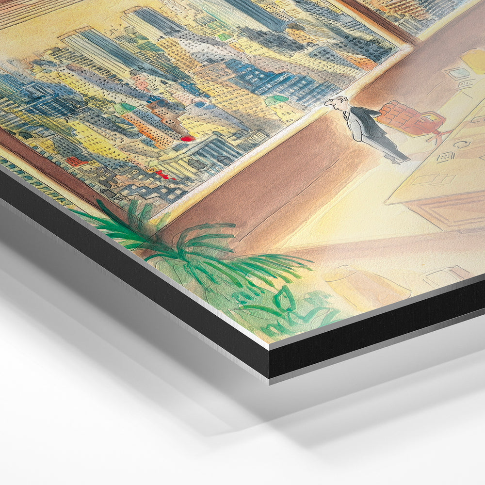 Gros plan du relief : la surépaisseur d'encre en lumière rasante sur aluminium Dibond.