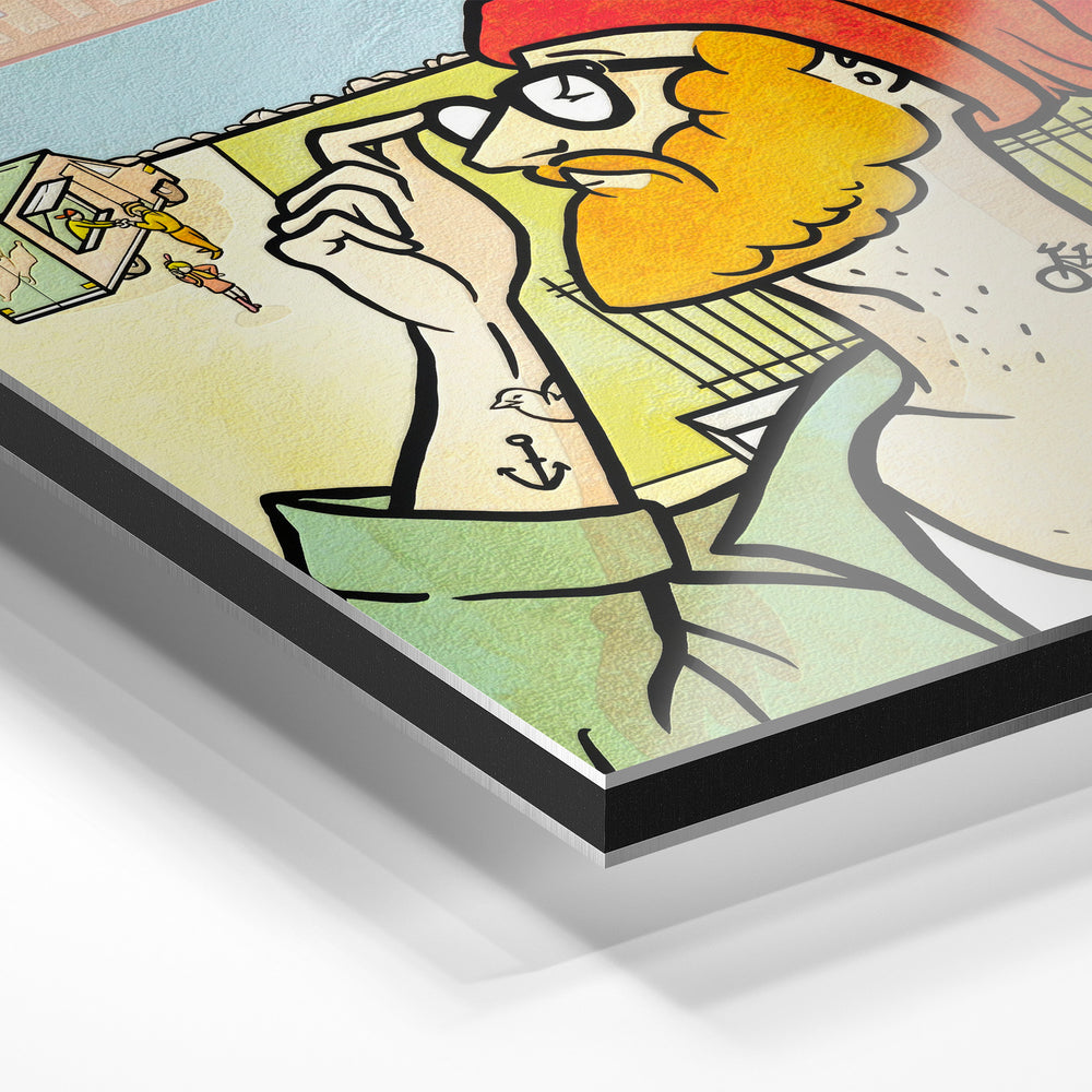 Gros plan du relief : la surépaisseur d'encre en lumière rasante sur aluminium Dibond.