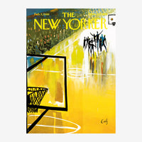 Couverture de magazine The New Yorker du 5 février 1966 illustrant une scène de basketball avec un panier et des silhouettes.