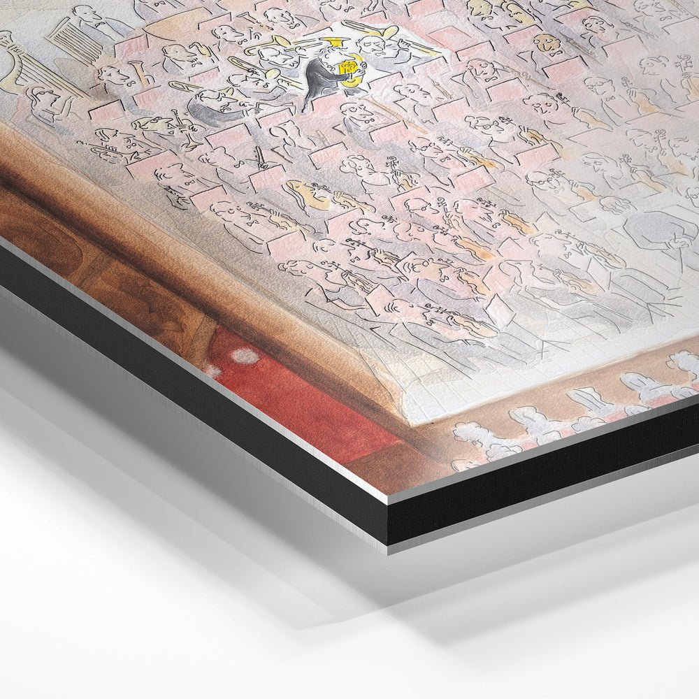 Gros plan du relief : la surépaisseur d'encre en lumière rasante sur aluminium Dibond.