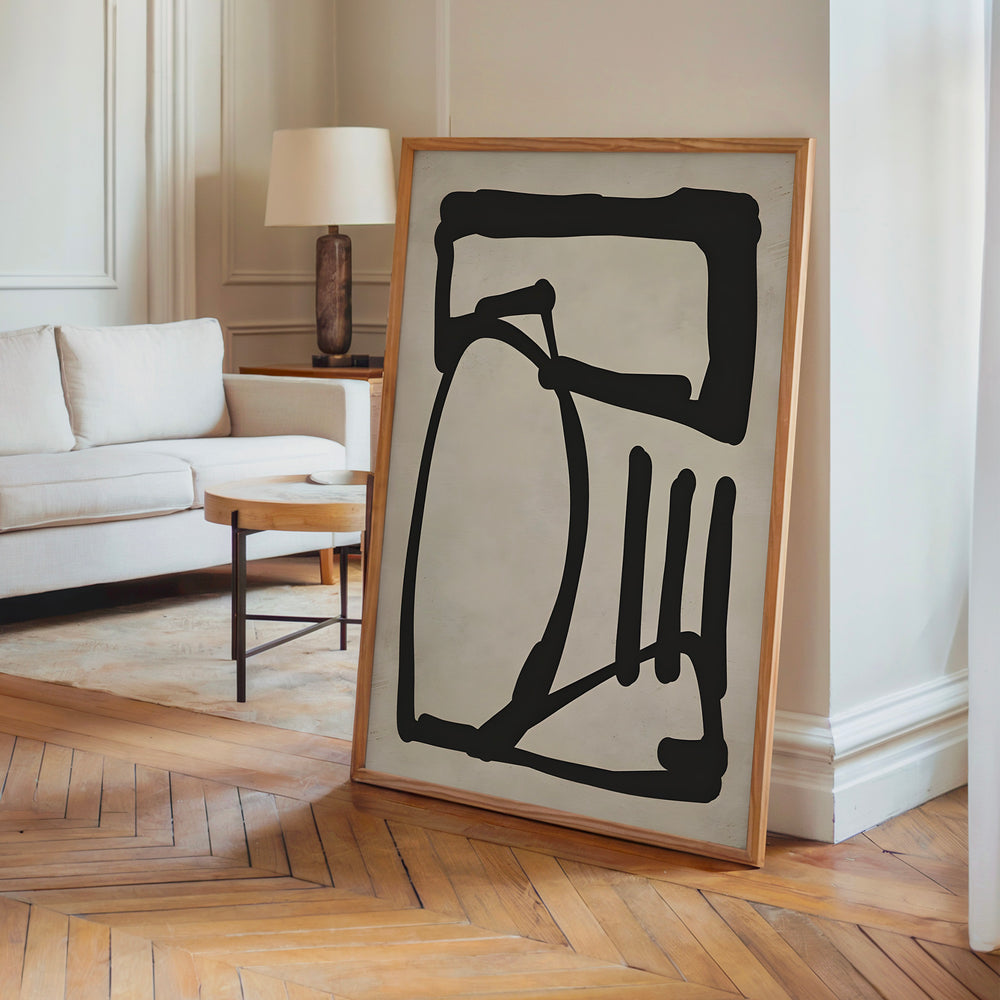 Le tableau accroché en situation dans un intérieur meublé.