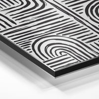 Gros plan de la matière : le tirage contrecollé sur aluminium Dibond mat, tranche visible.